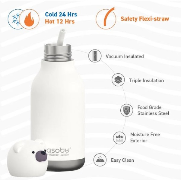 Παγούρι Θερμός ανοξείδωτο με καλαμάκι 460ml Asobu Bestie 05460 White Bear Παγούρι Θερμός ανοξείδωτο με καλαμάκι 460ml Asobu Bestie 05460 White Bear