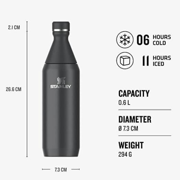 Stanley The All Day Slim Bottle Μπουκάλι Θερμός Ανοξείδωτο BPA Free 0,6lt Black Gloss ΑΞΕΣΟΥΑΡ