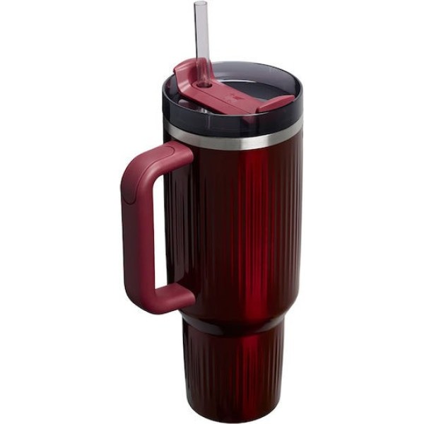Stanley Quencher H2.O Flow State Tumbler Fluted Ποτήρι Θερμός με Καλαμάκι 1.18L 40oz Garnet Shine