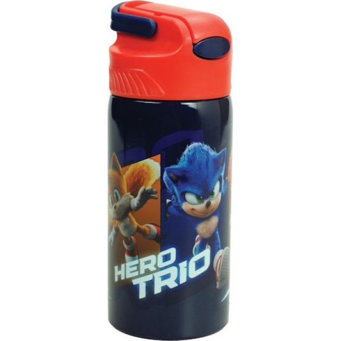 Παγούρι ανοξείδωτο Gim με καλαμάκι 500ml 572-54245 Sonic the Hedging