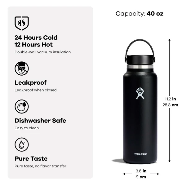 Hydro Flask Wide Flex  Μπουκάλι Θερμός Ανοξείδωτο 1.18 lt Harbor Blue